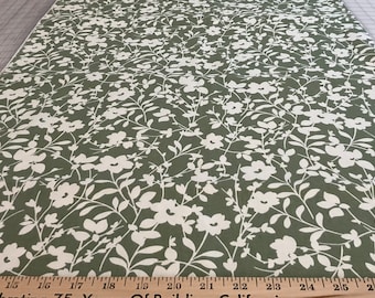 Cotton Canvas/Floral theme on moss green background cotton fabric