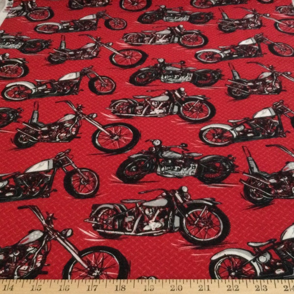 3 yards/Flannel/Motorcycles on red background cotton fabric