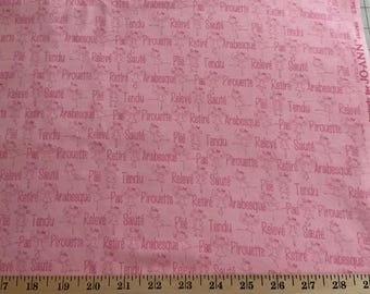 3 yards/Flannel/Pink tonal ballet theme with words cotton fabric