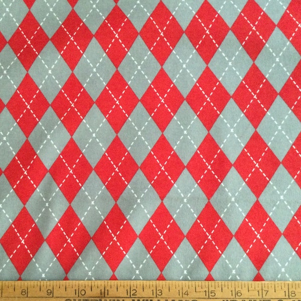 3 yards/Flannel/Red, gray and white argyle print cotton fabric