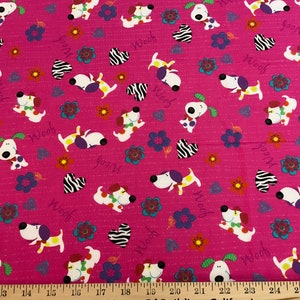 3 yards/Flannel/Animated dogs on pink background cotton fabric