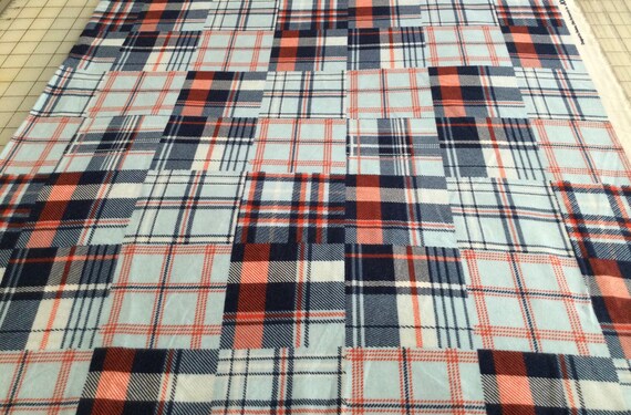 Red, White, Grey, and Blue Plaid Cotton Flannel