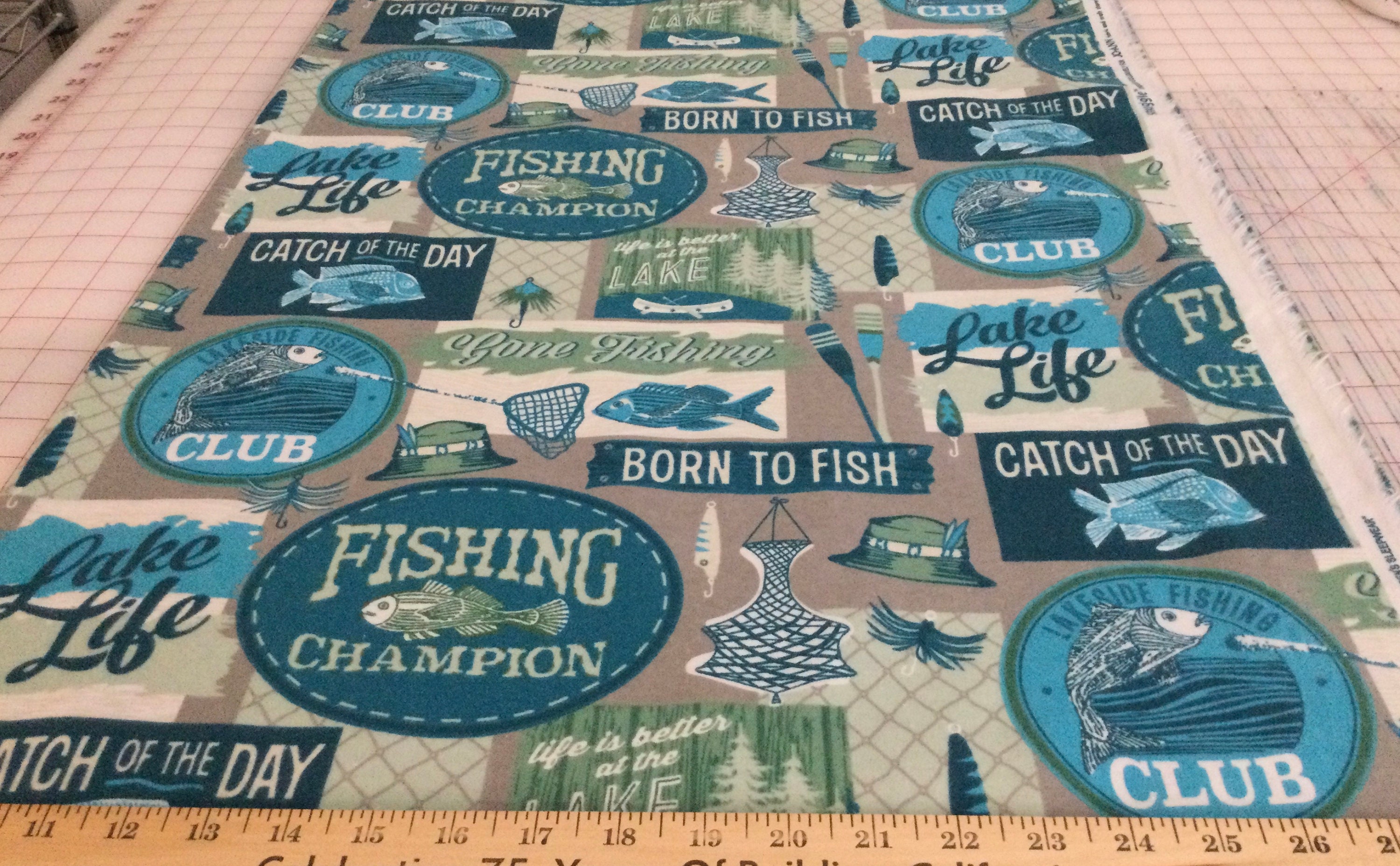 Flannel/Born to Fish Fishing theme cotton fabric by the yard Etsy