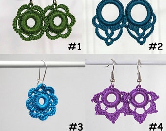 Crocheted earrings - one shade - lead/nickel free, silver plated, surgical steel or 925 Sterling silver hooks/studs