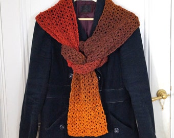 Crocheted long cowl - gradient colour-changing infinity scarf