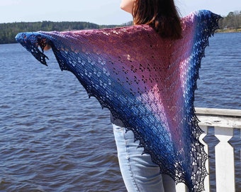 Crocheted Butterfly Shawl - large lacy butterfly wrap - big colour-changing butterfly shawl