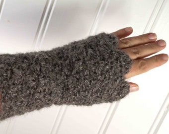 Crocheted wrist-warmers - brushed alpaca - lacy shell-stitch pulse-warmers - brushed alpaca glovelets