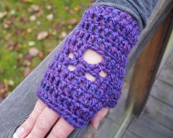 Crocheted Fingerless Paw-Print Gloves - pawprint mittens - dog-walking gloves