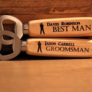 Personalized Engraved Wood Bottle Opener, Groomsmen Gift