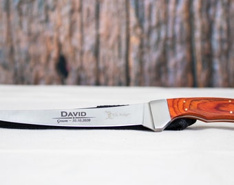 Personalized Fillet Knife, Custom Engraved Wood Handle Fishing Knife