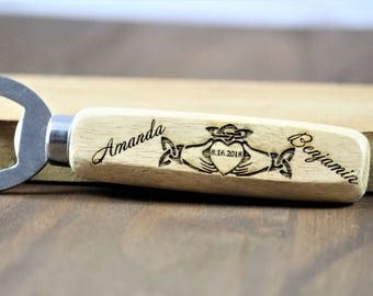 Personalized Irish Wedding Favors, Engraved Wooden Claddagh Bottle Opener