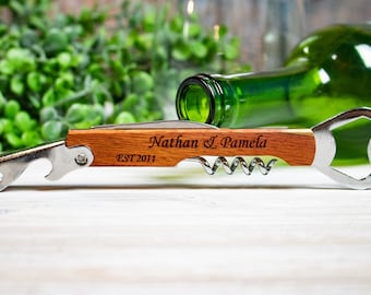 Personalized Wood Corkscrew Wedding Favors, Engraved Wine Opener