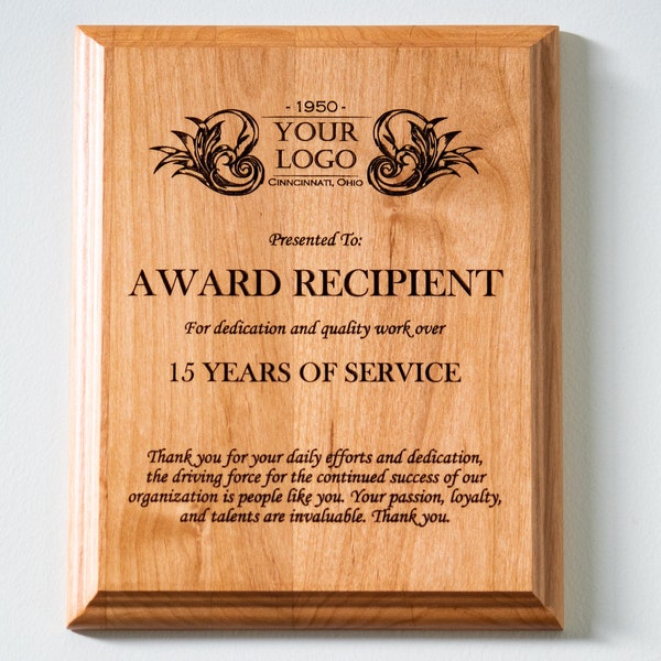 Custom Wood Plaque, Engraved Award Plaque, Corporate Gift, Corporate Award, Custom Engraved