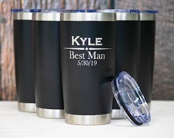 9 Pack Custom Engraved Stainless Tumblers- 20 oz,  Personalized Stainless Tumbler, Groomsman Gift, Best Man Gift
