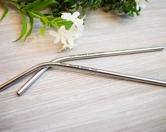 Personalized Stainless Straw Wedding Favors, Reusable Straw Wedding Favors for Guests, Custom Engraved Reusable Straws