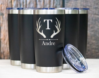 12 Pack Engraved Stainless Tumblers – Antler Monogram, Groomsman Gift