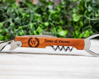 Personalized Wooden Wine Opener Wedding Favors - Engraved Corkscrew