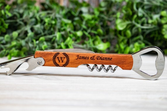 Personalized Wooden Wine Opener Wedding Favors - Engraved Corkscrew