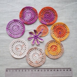 Round crochet motifs, Set of 8, Irish crochet freeform decor