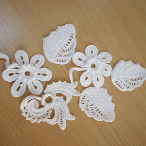 Irish crochet wedding decor, flowers leaves motifs, Irish lace floral applique Clothes, interior crochet decor
