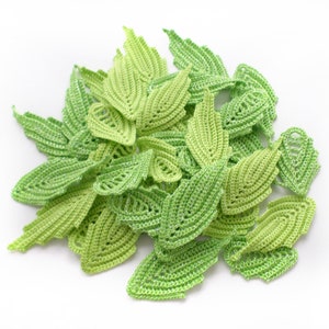 Crochet green leaves set of 5, Irish crochet Irish lace, boho hippie crochet decor, scrapbook card making elements