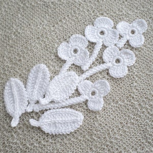 Crochet floral applique set of 9 flowers and leaves White Irish lace decor