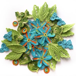 Crochet flowers and leaves Irish crochet flower applique Set of 43