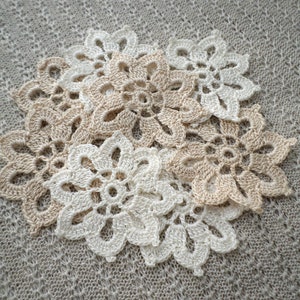 Crochet flowers Floral applique Set of 5 Irish crochet lace decor Hat Hair Clothes decor