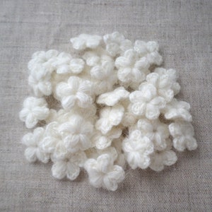 Crochet mohair flowers Tiny white flower applique set of 32