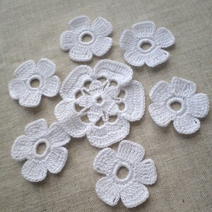 Crochet motifs white floral applique Irish crochet lace decor Set of 7 Hair Wedding decor Hippie boho decor