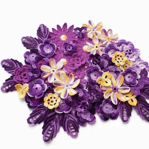 Crochet flowers and leaves set of 63 Irish crochet decor Floral  applique