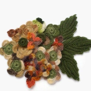 Woolen crochet flowers leaves shamrocks Mohair applique Set of 21 Clothes Hats Mittens Interior decor