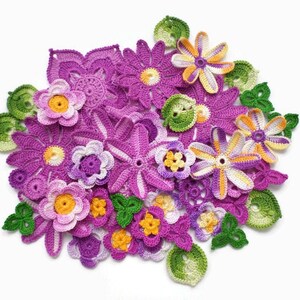 Crochet flowers Set of 44 Irish lace decor Floral applique