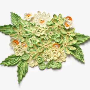 Crochet flowers and leaves Set of 41 floral applique, Irish crochet decor Scrapbook elements Clothes hats boho hippie decor.