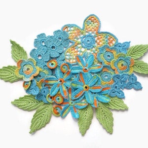 Irish crochet flowers and leaves, floral applique crochet lace decor set of 40 Scrapbook card making elements, interior decor hobby set