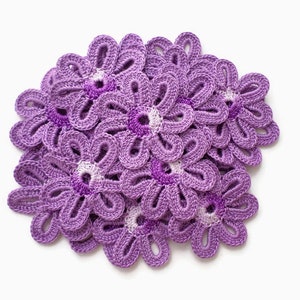 Crochet flower motifs set of 5 Floral applique Irish crochet decor