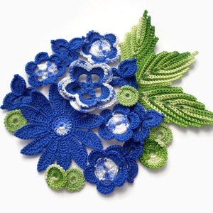 Crochet flowers Floral applique Irish crochet set of 20