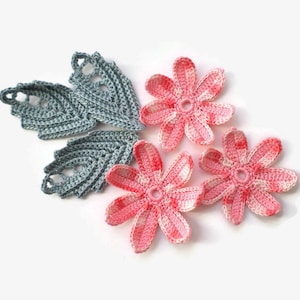 Crochet flowers and leaves Floral applique Irish crochet decor