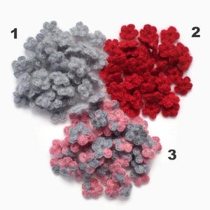 Tiny woolen flower applique Irish crochet mini flowers and leaves, small doll clothes decor