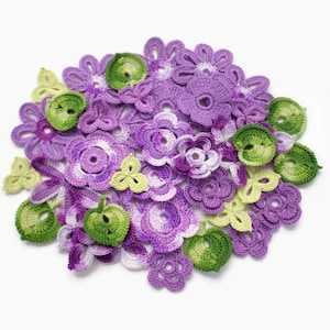 Irish crochet flowers and leaves Set of 42 Irish lace decor Floral applique