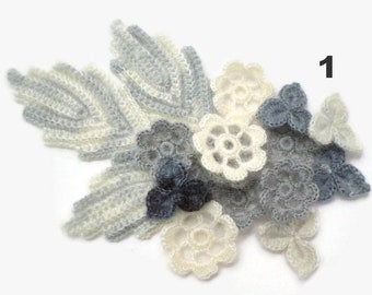 Woolen crochet flowers shamrocks leafs Mohair applique Clothes Hats Mittens decor