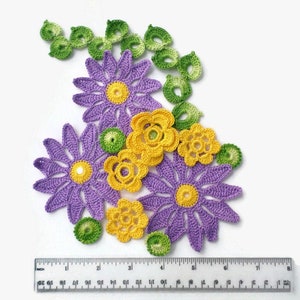 Crochet flower leaf motifs Floral applique Irish crochet lace decor