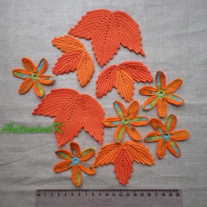 Irish crochet decor Autumn crochet flowers leaves motifs, fall floral applique, clothes interior decor