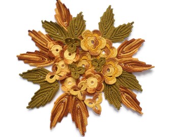 Crochet Flowers And Leaves Brown Beige Irish Crochet Lace Applique Set Of 32 Craft Supplies Tools Card Making Stationery Kromasol Com