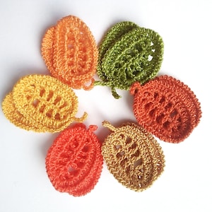 Crochet autumn leaves, set of 12 fall applique, Irish crochet lace decor