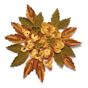 Crochet flowers leaves Fall applique Irish crochet lace decor Set of 32