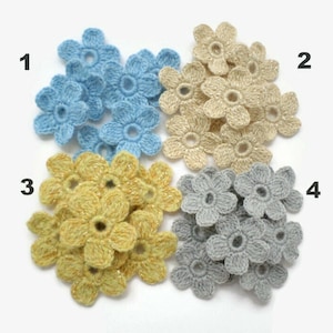 Woolen crochet flowers Set of 6 Floral applique Clothes Hats Mittens Interior decor
