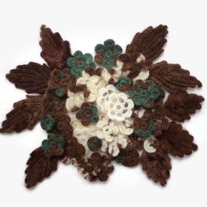 Crochet flowers leaves hobby set Mohair applique Set of 43 Clothes Hats Mittens Interior decor
