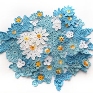Irish crochet flower motifs Floral applique Set of 70 clothes hats cards decor