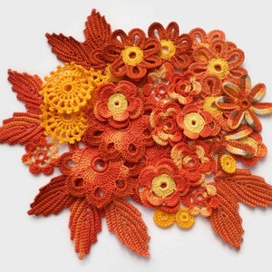 Crochet fall flowers leaves Set of 36 Irish crochet decor Floral applique